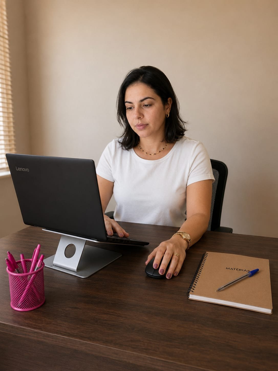 Bruna em sua rotina de trabalho